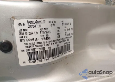 2001 Chrysler Pt Cruiser from USA, damaged, VIN 3C8FY4BB11T285223